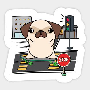 Funny Pug is on a skateboard Sticker